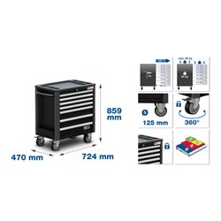 BGS Werkstattwagen 7 Schubladen extra geringe Bauhöhe leer