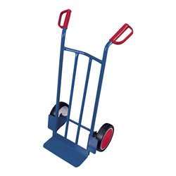 VARIOfit Stahlrohrkarre niedrig Vollgummibereifung Rücken mit Stahlrohrverstrebung Schaufel 400 x 150 mm