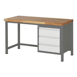 STIER Höhenverstellbare Werkbank Premium mit 3 Schubladen BxTxH 1500x700x840-1040mm