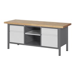 STIER Höhenverstellbare Werkbank Premium mit 2 Schubladen und 2 Flügeltüren BxTxH 2000x700x840-1040mm