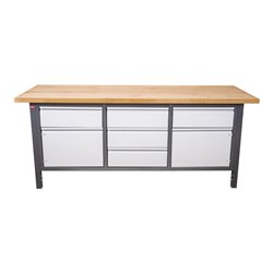 STIER Höhenverstellbare Werkbank Premium mit 5 Schubladen und 2 Flügeltür BxTxH 2000x700x840-1040mm