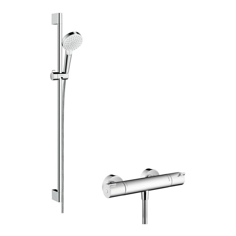 hansgrohe Brausesystem Crometta 900mm Brausestange, m Thermostat, weiß/chrom