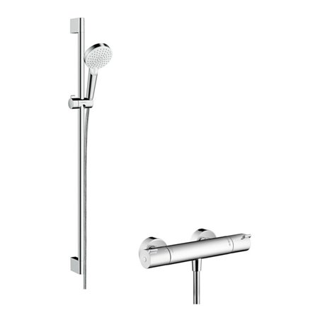 hansgrohe Brausesystem Crometta 900mm Brausestange, m Thermostat, weiß/chrom