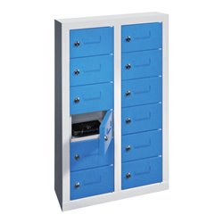 Pavoy Kleinfach-Hängeschrank, 2 x 6 Fächer, Korpus Lichtgrau/ Front Lichtblau