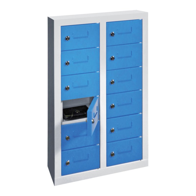 Pavoy Kleinfach-Hängeschrank, 2 x 6 Fächer, Korpus Lichtgrau/ Front Lichtblau