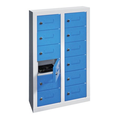 Pavoy Kleinfach-Hängeschrank, 2 x 6 Fächer, Korpus Lichtgrau/ Front Lichtblau