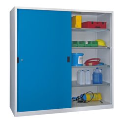 Pavoy Schiebetürenschrank, 1950x2000x600 mm, 8 Böden verzinkt, RAL 7035/5012