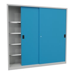 Pavoy Schiebetürenschrank, 1950x2000x400 mm, 8 Böden verzinkt, RAL 7035/5012