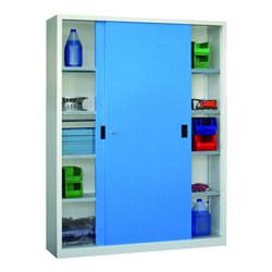 Pavoy Schiebetürenschrank, 1950x1500x400 mm, 8 Böden verzinkt, RAL 7035/5012