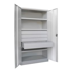 Pavoy Schwerlastschrank, 3 Fachböden a 120 kg, 4 Schubladen, Ral 7035