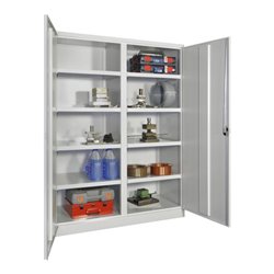 Pavoy Schwerlastschrank 1950x1470x630, Trennwand, 8 Fachböden a 120 kg, RAL 7035