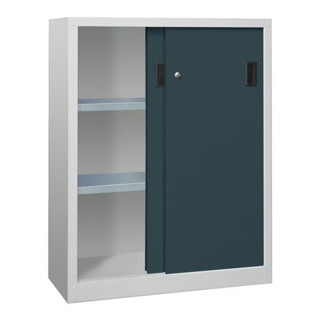 Pavoy Schiebetürenschrank, 1200x1000x500 mm, 2 Böden verzinkt, RAL 7035/7016