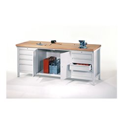 Pavoy Werkbank, 2000x700x900 mm, 2 Schubladenblöcke, 1 Schrank, RAL 7035