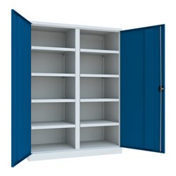 Pavoy Schwerlastschrank 1950x1470x630, Trennwand, 8 Fachböden a 120 kg, RAL 7035/5010