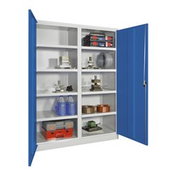 Pavoy Schwerlastschrank 1950x1470x630, Trennwand, 8 Fachböden a 120 kg, RAL 7035/5010