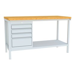 Pavoy Werkbank, 1500x700x900 mm, 1 Schubladenblock, 1 Boden, RAL 7035