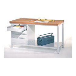 Pavoy Werkbank, 1500x700x900 mm, 1 Schubladenblock, 1 Boden, RAL 7035
