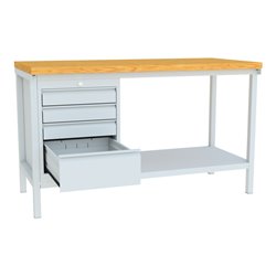 Pavoy Werkbank, 1500x700x900 mm, 1 Schubladenblock, 1 Boden, RAL 7035