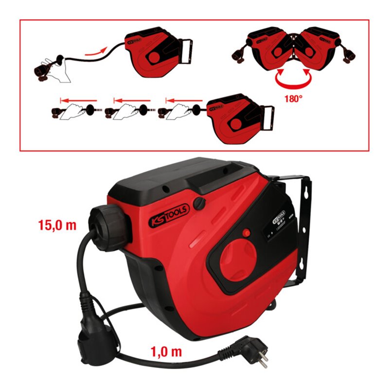 KS Tools Werkstatt-Kabelaufroller, 15m, 1,5mm2