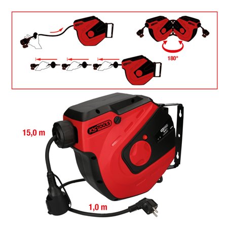 KS Tools Werkstatt-Kabelaufroller, 15m, 1,5mm2