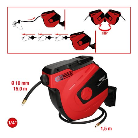 KS Tools Automatischer Druckluftschlauch-Aufroller, Durchmesser 10mm x 15m