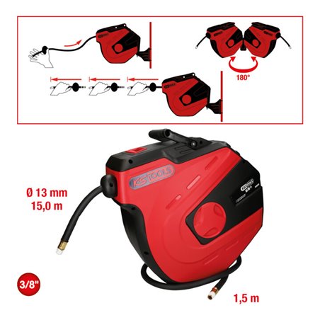 KS Tools Automatischer Druckluftschlauch-Aufroller, Durchmesser 13mm x 15m