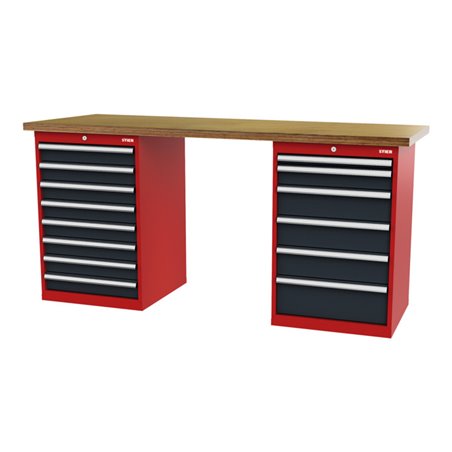 STIER Werkbank BxTxH 2000x600x860 mm mit 2 Schrankgehäusen der Breite 600 mm RAL 3020 / RAL 7016