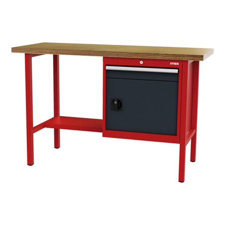 STIER Werkbank mit 1 Schublade und 1 Tür BxTxH 1500x600x960 mm RAL 3020 / RAL 7016