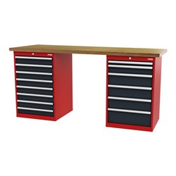 STIER Werkbank BxTxH 2000x600x960 mm mit 2 Schrankgehäusen der Breite 600 mm RAL 3020 / RAL 7016