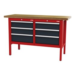 STIER Werkbank mit 6 Schubladen BxTxH 1500x600x960 mm RAL 3020 / RAL 7016