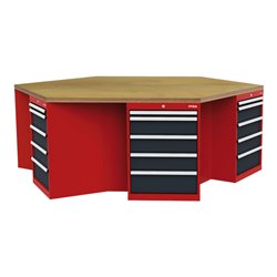 STIER 6-Eck-Werkbank BxTxH 2500x2165x860 mm rot/anthrazitgrau