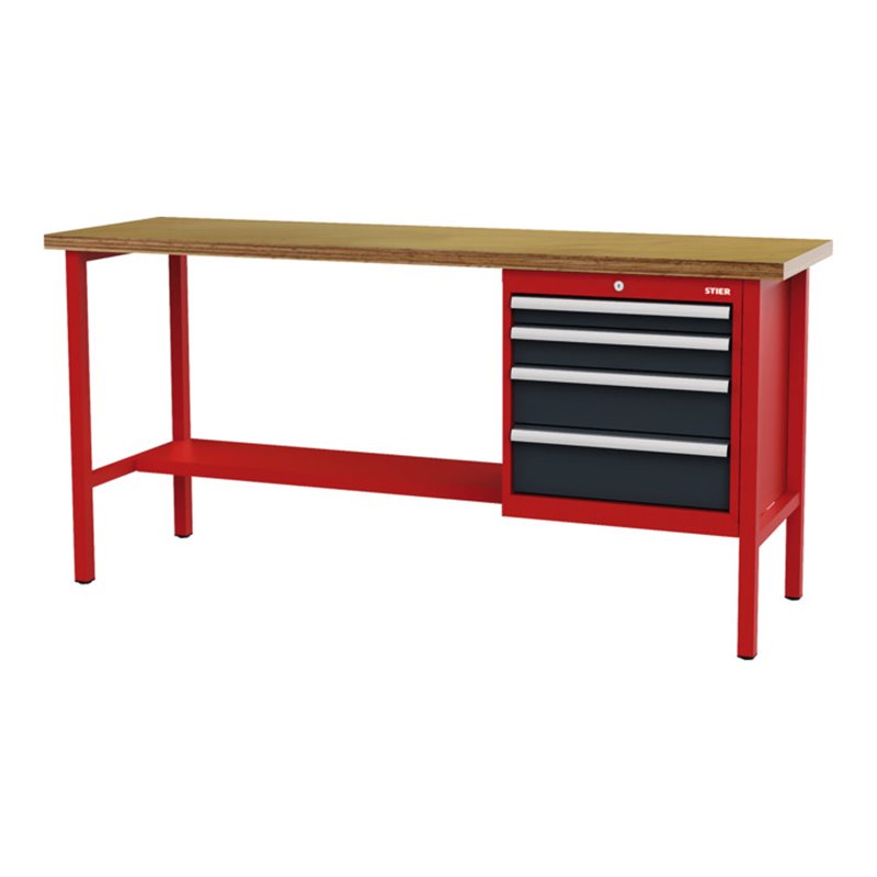 STIER Werkbank mit 4 Schubladen BxTxH 2000x600x960 mm RAL 3020 / RAL 7016