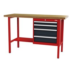 STIER Werkbank mit 4 Schubladen BxTxH 1500x600x960 mm RAL 3020 / RAL 7016