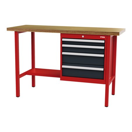STIER Werkbank mit 4 Schubladen BxTxH 1500x600x960 mm RAL 3020 / RAL 7016