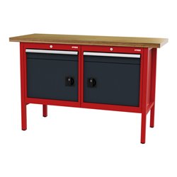 STIER Werkbank mit 2 Schubladen und 2 Türen BxTxH 1500x600x960 mm RAL 3020 / RAL 7016