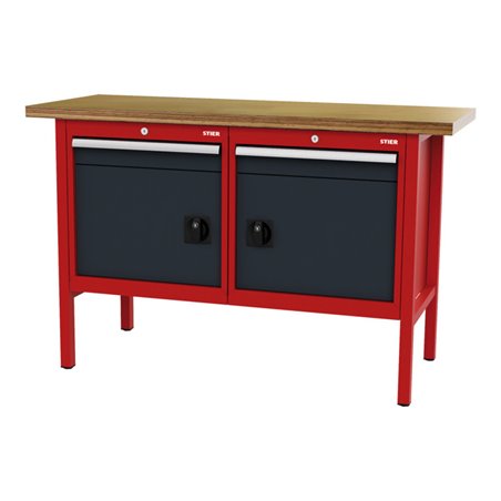 STIER Werkbank mit 2 Schubladen und 2 Türen BxTxH 1500x600x960 mm RAL 3020 / RAL 7016