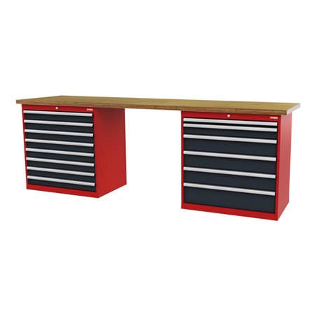 STIER Werkbank BxTxH 2000x600x1060 mm mit 2 Schrankgehäusen der Breite 900 mm RAL 3020 / RAL 7016