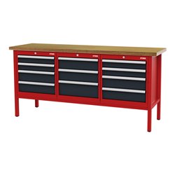 STIER Werkbank mit 11 Schubladen BxTxH 2000x600x960 mm RAL 3020 / RAL 7016