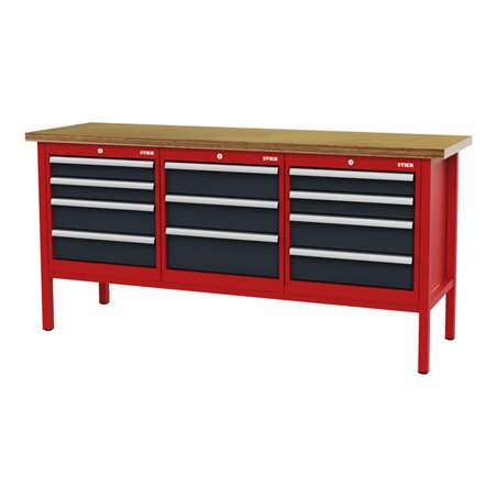 STIER Werkbank mit 11 Schubladen BxTxH 2000x600x960 mm RAL 3020 / RAL 7016