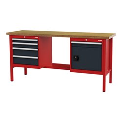STIER Werkbank mit 5 Schubladen und 1 Tür BxTxH 2000x600x960 mm RAL 3020 / RAL 7016