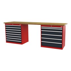 STIER Werkbank BxTxH 2500x600x960 mm mit 2 Schrankgehäusen der Breite 900 mm RAL 3020 / RAL 7016