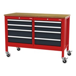 STIER Mobile Kastenwerkbank mit 8 Schubladen BxTxH 1300x600x960 mm RAL 3020 / RAL 7016