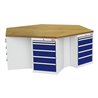 STIER 6-Eck-Werkbank BxTxH 2500x2165x860 mm lichtgrau/enzianblau