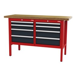 STIER Werkbank mit 8 Schubladen BxTxH 1500x600x960 mm RAL 3020 / RAL 7016