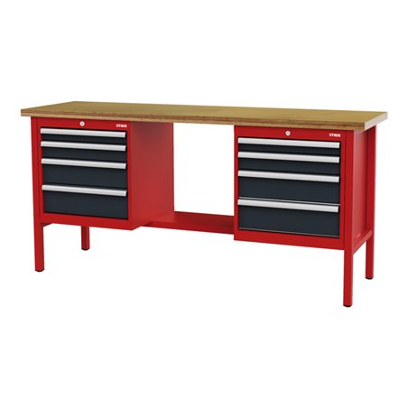 STIER Werkbank mit 8 Schubladen BxTxH 2000x600x960 mm RAL 3020 / RAL 7016