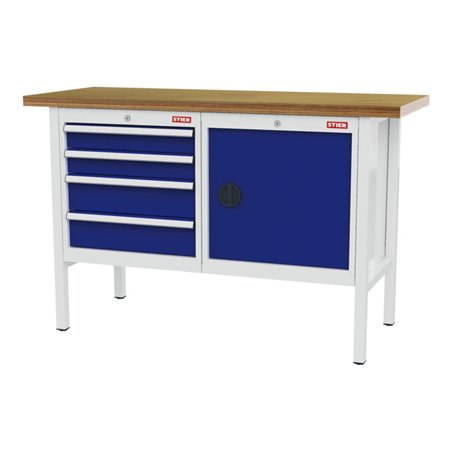 STIER Werkbank mit 4 Schubladen und 1 Tür BxTxH 1500x600x960 mm RAL 7035 / RAL 5010