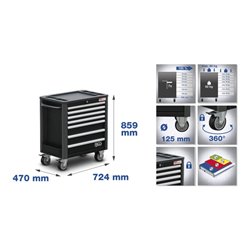 BGS Werkstattwagen 7 Schubladen extra geringe Bauhöhe mit 209 Werkzeugen