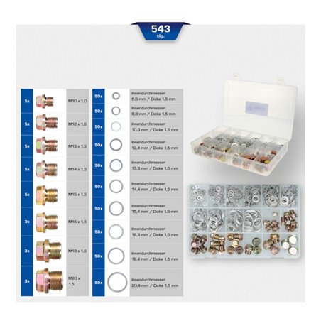 Brilliant Tools Ölablassschrauben und Dichtungen-Sortiment, 543-tlg