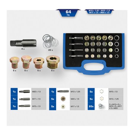 Brilliant Tools Reparatursatz für Öl-Ablassschrauben-Gewinde, 64-tlg