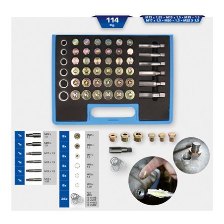 Brilliant Tools Reparatursatz für Öl-Ablassschrauben-Gewinde, 114-tlg